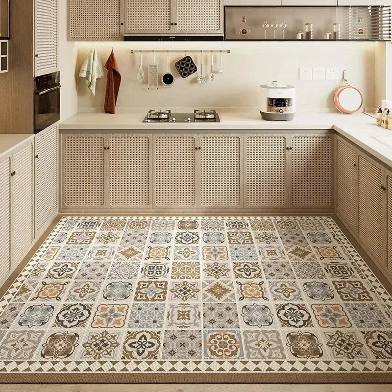 Carpet for Kitchen Pvc Floor Mat Large Size Waterproof Non-slip Carpets Leather Anti-oil Foot Mats Retro Home Decoration Rug
