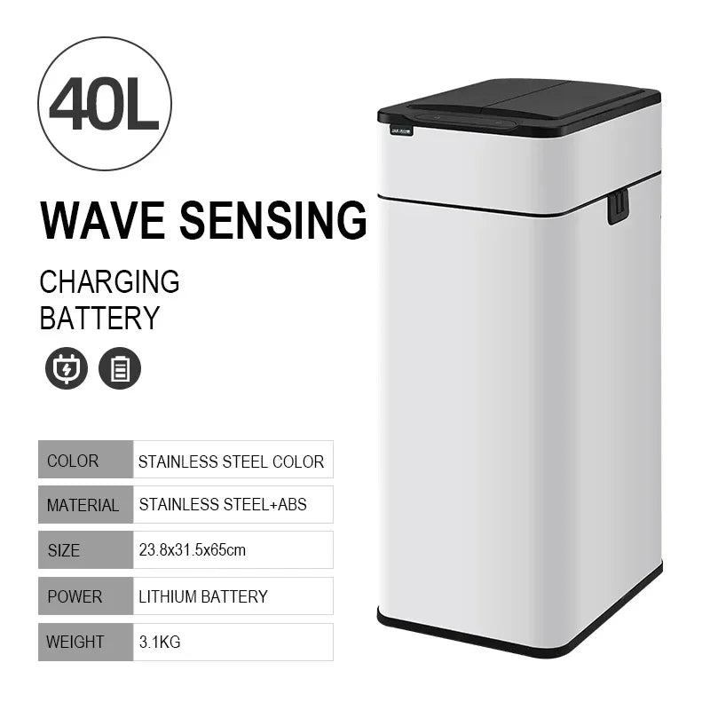 15L 20L 30L 40L 50L 60L Smart Trash Can Stainless Steel Waste bin High Trash Cans Garbage Bin for Kitchen Trash Can Wastebasket