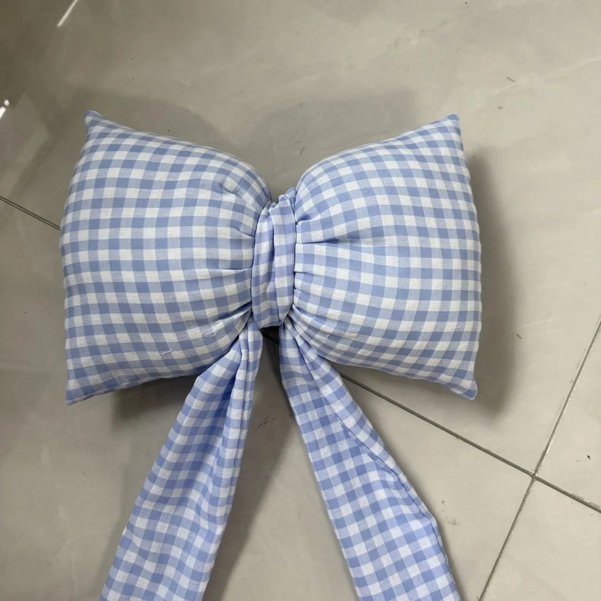Light Blue Bow Throw Pillow 3D Stereo Bow‑knot Cushion Soft Plush Decorative Pillow for Sofa Bed Bedroom Home Decor