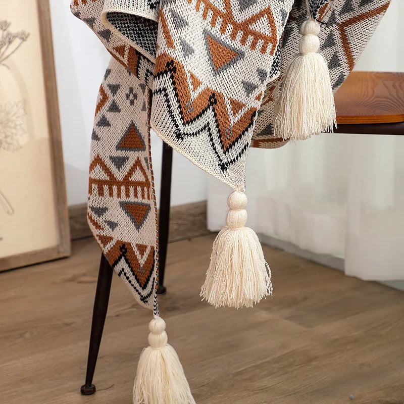 Boho Knitted Throw Blanket Luxury Soft Geometric Pattern Sofa Cover Home Decor Lightweight Travel Camping Blanket with Tassels