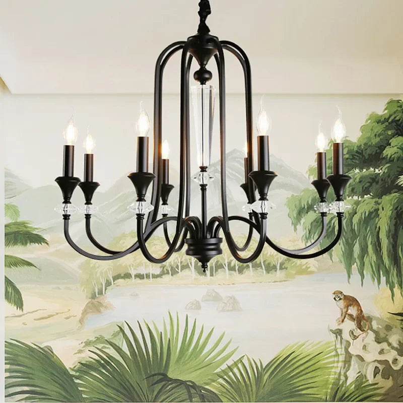 Warm Romantic Retro Candle Chandelier Black Crystal Led Pendant Lamp For Dining Living Room Bedroom Home Decor Lighting