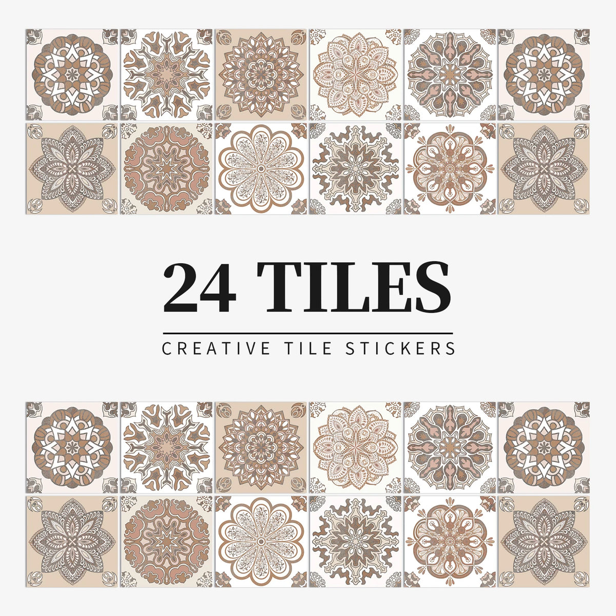 24pcs/Set Gray Moroccan Art Self-Adhesive Wall Sticker Kitchen Bathroom Decoration Vinyl Waterproof Wallpaper Home Decal
