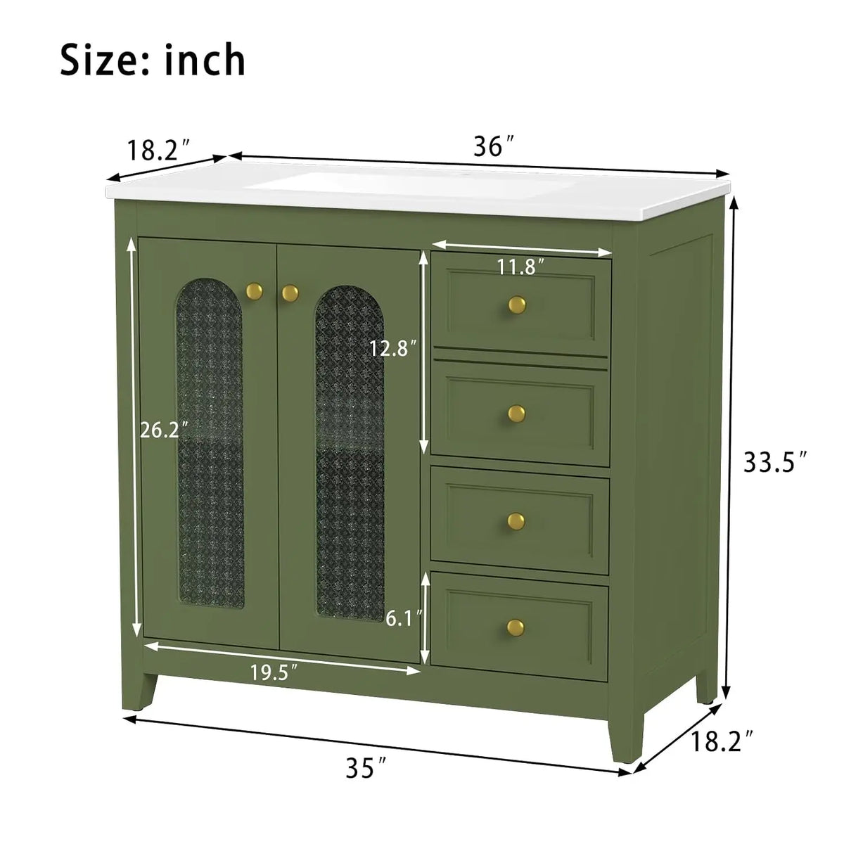 36” Bathroom Vanity with Sink, Modern Freestanding Bathroom Cabinet with Soft-Close Glass Doors, 3 Drawers and, Customized