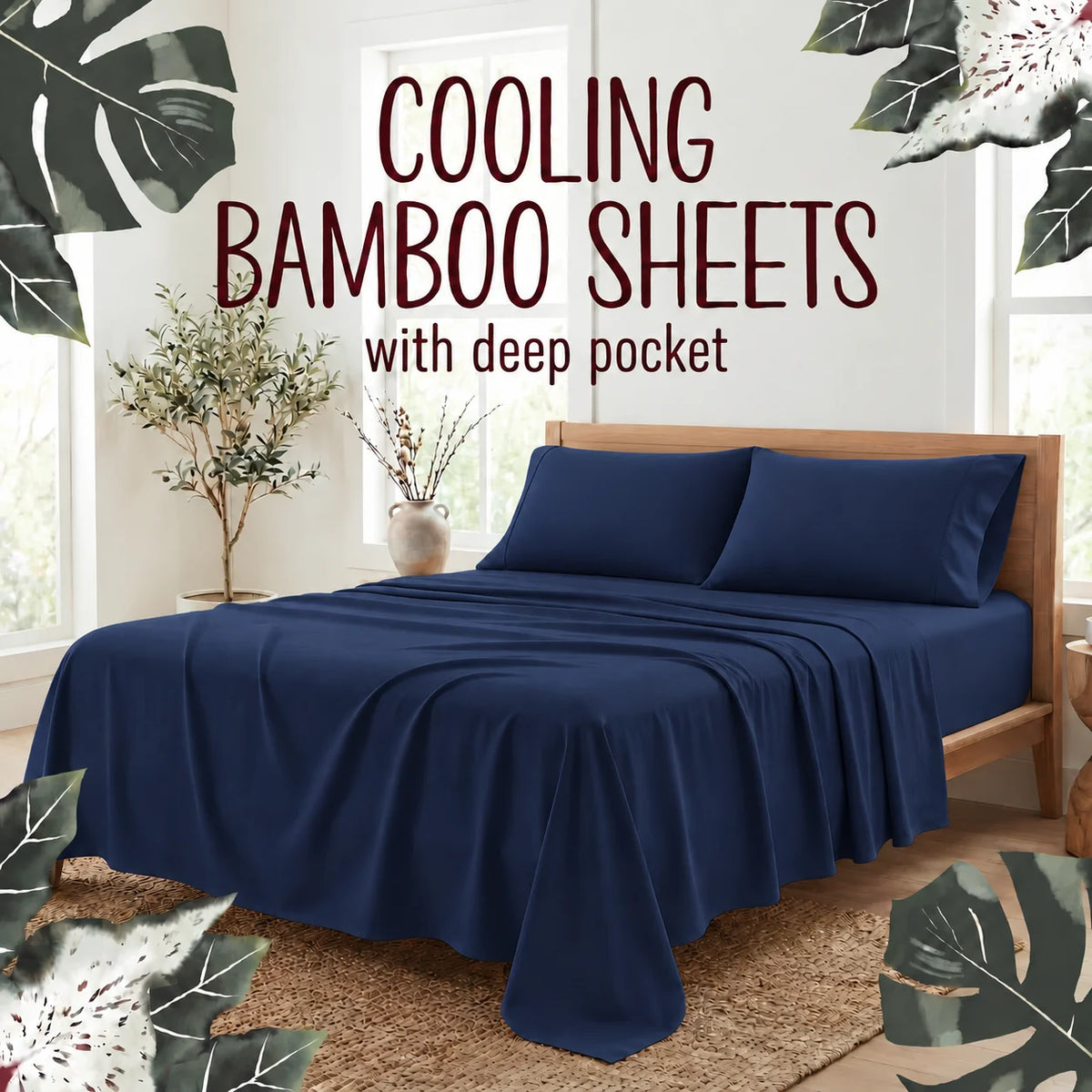 3/4-Piece Bamboo Fiber Bedding - Hypoallergenic and Temperature-Regulating, Suitable for All Seasons to Care for Deep Sleepers, Luxurious Bedding with Deep Pockets, Wrinkle-Resistant and No Ironing Needed, Great for Room and
