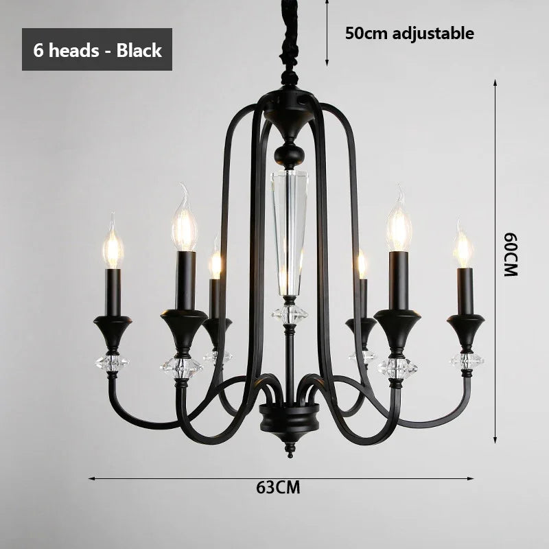 Warm Romantic Retro Candle Chandelier Black Crystal Led Pendant Lamp For Dining Living Room Bedroom Home Decor Lighting