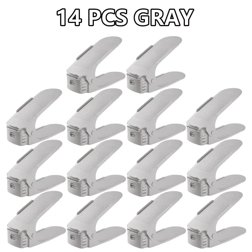 6-14Pcs Shoe Slots Organizer, Adjustable Shoe Support Rack, Double Layer Stack Holder, Shoe Stacker for Closet Organization